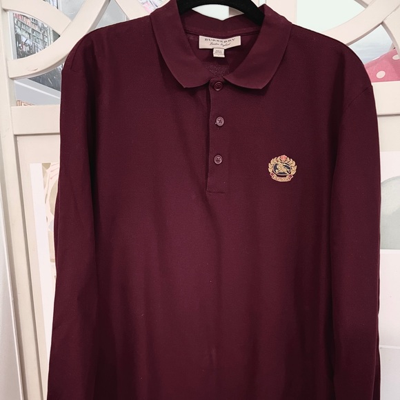 Burberry Deep Burgundy Long Sleeve Polo Shirt L